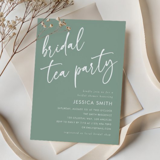 Sage Green Modern Boho Bridal Shower Tea Party 招待状