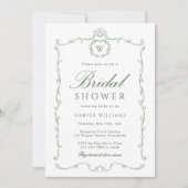 Sage Green Modern Classic Frame Bridal Shower  招待状 (正面)