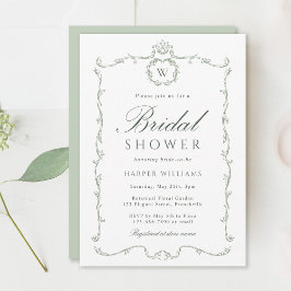 Sage Green Modern Classic Frame Bridal Shower 招待状