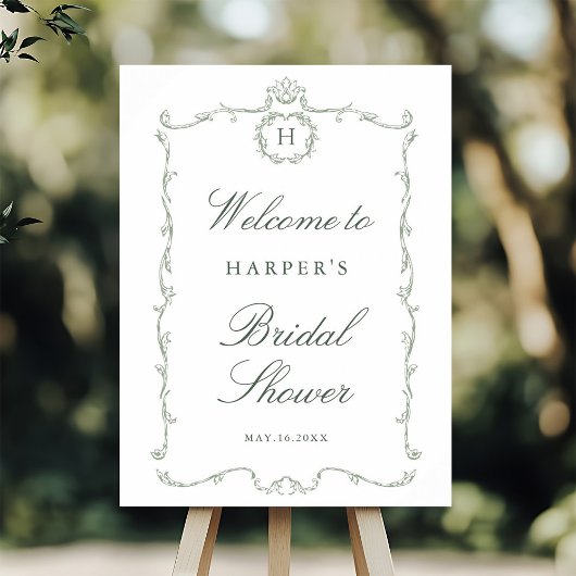 Sage Green Modern Classic French Bridal Shower ポスター