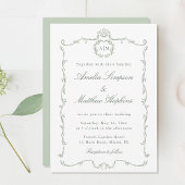 Sage Green Modern Classic French Frame Wedding  招待状