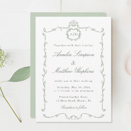 Sage Green Modern Classic French Frame Wedding 招待状