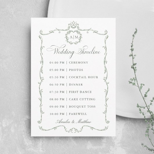Sage Green Modern Classic French Wedding Timeline プログラム