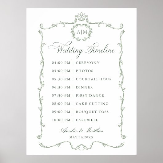 Sage Green Modern Classic French Wedding Timeline ポスター (正面)