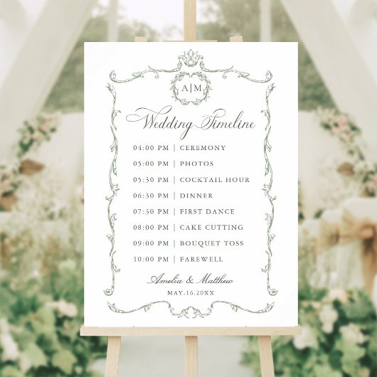 Sage Green Modern Classic French Wedding Timeline ポスター