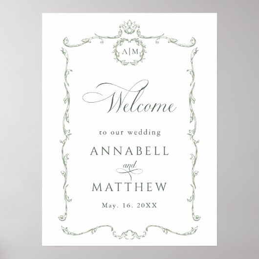 Sage Green Modern Classic French Wedding Welcome ポスター (正面)