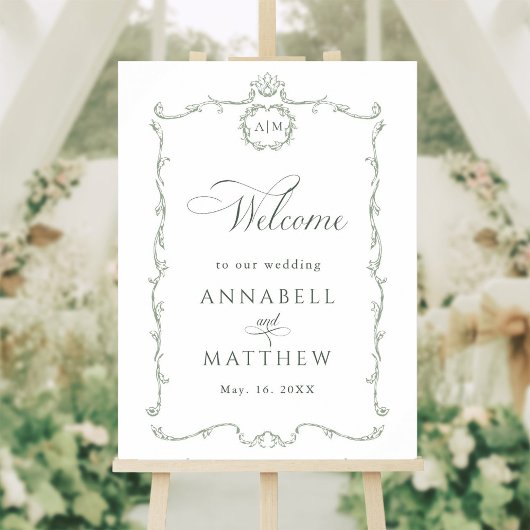 Sage Green Modern Classic French Wedding Welcome ポスター