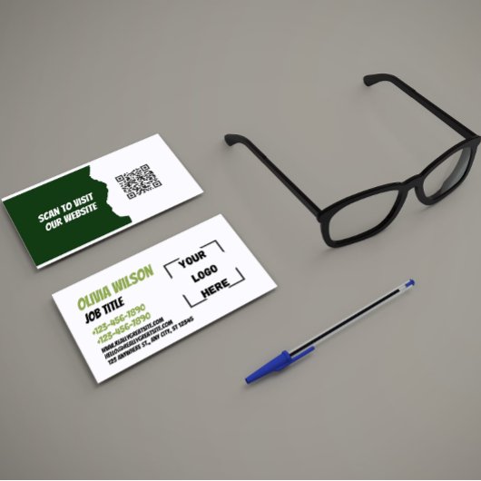 Sage Green Modern Elegant QR Business Card 名刺