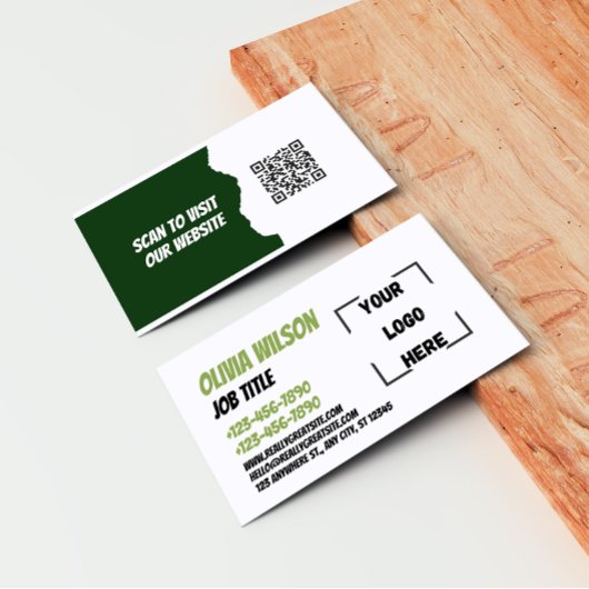Sage Green Modern Elegant QR Business Card 名刺