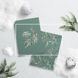 Sage green modern elegant watercolor botanical シーズンカード