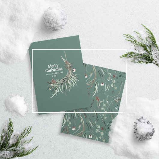 Sage green modern elegant watercolor botanical シーズンカード