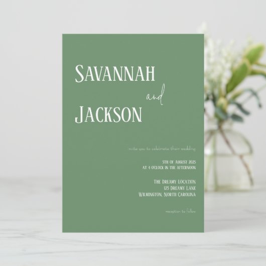 Sage Green Modern Elegant Wedding Invitation 招待状 (スタンド正面)