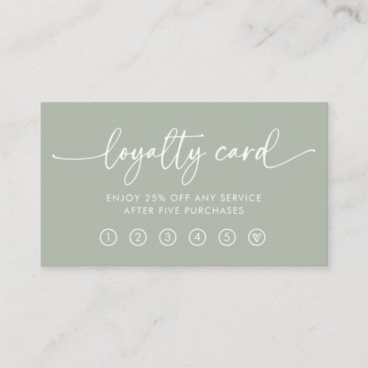 Sage Green | Modern Handwritten Script ロイヤリティカード (正面)