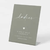 Sage Green Modern Ladies Bathroom Wedding Sign 台座サイン (正面)