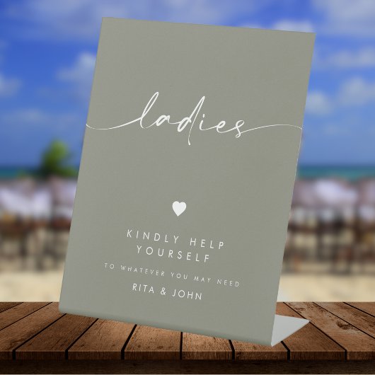 Sage Green Modern Ladies Bathroom Wedding Sign 台座サイン
