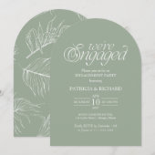 Sage Green Modern Minimalist Arch Engagement Party 招待状 (正面/裏面)