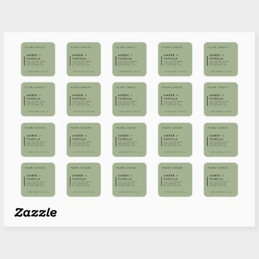 Sage Green Modern Minimalist Candle Label Sticker スクエアシール (シート)