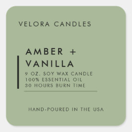 Sage Green Modern Minimalist Candle Label Sticker スクエアシール