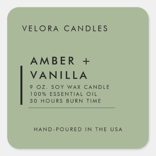 Sage Green Modern Minimalist Candle Label Sticker スクエアシール (正面)