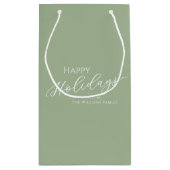 Sage Green Modern Minimalist Happy Holidays スモールペーパーバッグ (裏面)