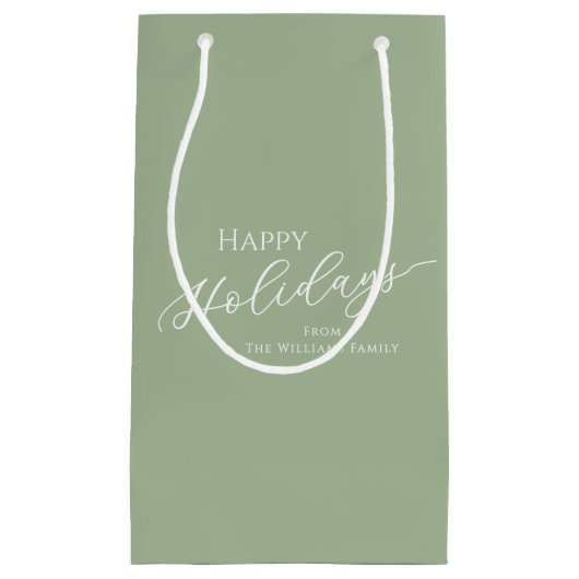 Sage Green Modern Minimalist Happy Holidays スモールペーパーバッグ (正面)