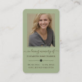 Sage Green Modern Minimalist Memorial Photo Card 名刺 (正面)