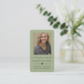 Sage Green Modern Minimalist Memorial Photo Card 名刺 (スタンド正面)