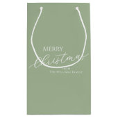 Sage Green Modern Minimalist Merry Christmas スモールペーパーバッグ (裏面)