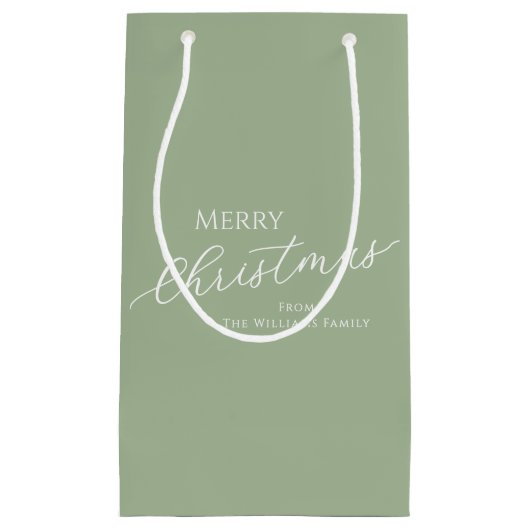 Sage Green Modern Minimalist Merry Christmas スモールペーパーバッグ (正面)