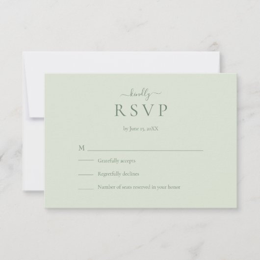 Sage Green Modern Minimalist Wedding RSVP Card (正面)