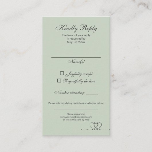 Sage Green Modern Mix and Match Wedding RSVP Card 名刺 (正面)