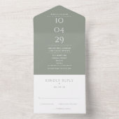 sage green Modern Monogram Minimalist Wedding Dat オールインワン招待状 (内側)