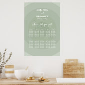 Sage Green Modern Monogram Wedding Seating Chart ポスター (キッチン)