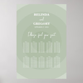 Sage Green Modern Monogram Wedding Seating Chart ポスター
