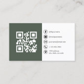 Sage Green Modern Photo with QR Code Social Media 名刺 (裏面)