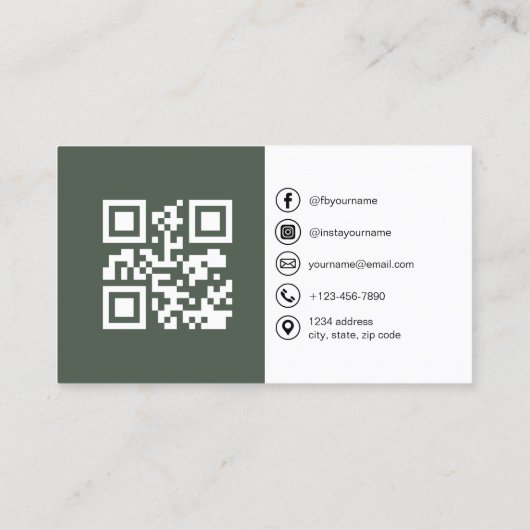Sage Green Modern Photo with QR Code Social Media 名刺 (裏面)