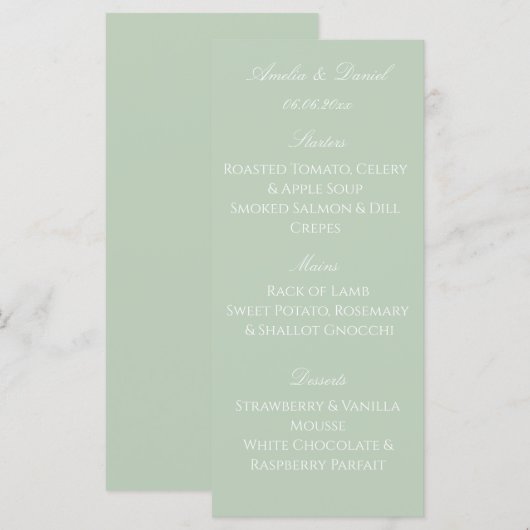  Sage Green Modern Wedding Menu Card メニュー (正面/裏面)