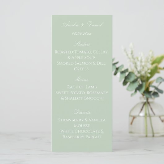 Sage Green Modern Wedding Menu Card メニュー (スタンド正面)