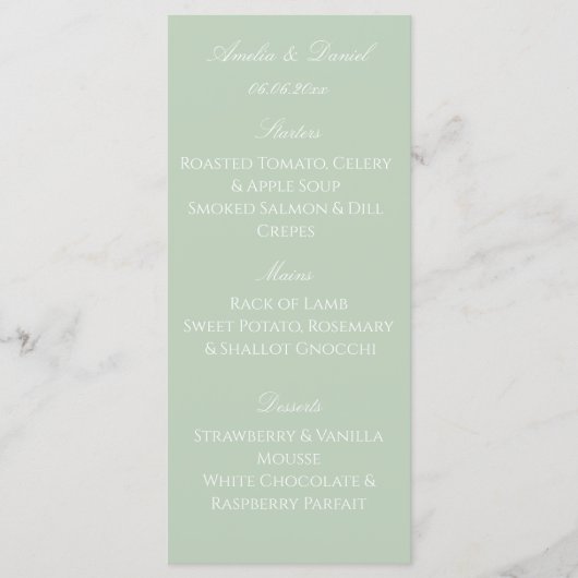  Sage Green Modern Wedding Menu Card メニュー (正面)