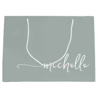 Sage Green Monogram名スクリプト書道 ラージペーパーバッグ