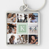 Sage Green Monogram 8フォトコラージュ キーホルダー (正面)