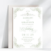 Sage Green Monogram Baroque Wedding 招待状