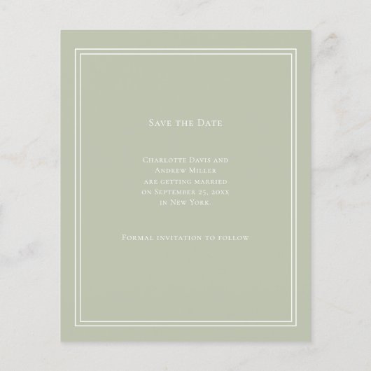 Sage green monogram budget wedding Save the Date  チラシ (裏面)