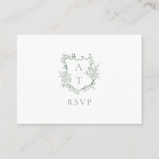 Sage Green Monogram Crestの結婚QRコードRSVP エンクロージャーカード (裏面)