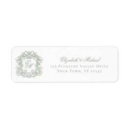 Sage Green Monogram Crest Wedding Return Address ラベル