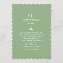 Sage Green Monogram Initials Classy Simple Wedding 招待状