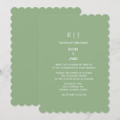 Sage Green Monogram Initials Classy Simple Wedding 招待状 (正面/裏面)