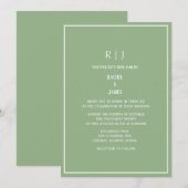 Sage Green Monogram Initials Elegant Wedding 招待状 (正面/裏面)