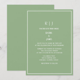 Sage Green Monogram Initials Elegant Wedding 招待状