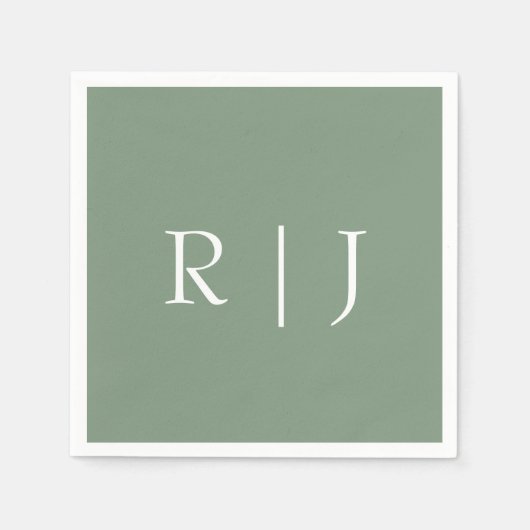  Sage Green Monogram Initials Letters Wedding スタンダードカクテルナプキン (正面)